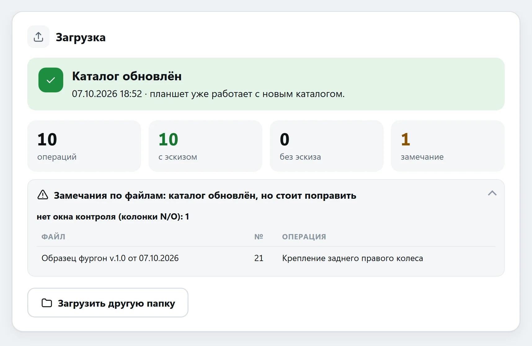 Каталог обновлён с замечанием: у одной операции нет окна контроля